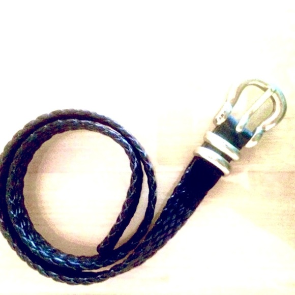 DKNY Weaved Black Leather Belt, gold hardware main image 6